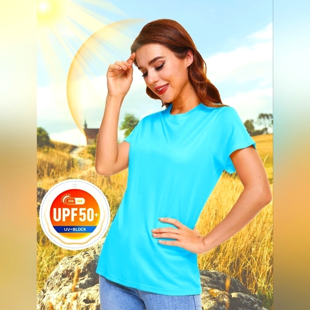 Short Sleeve Quick Dry, Athletic, SPF T-shirt, Ice Blue, S